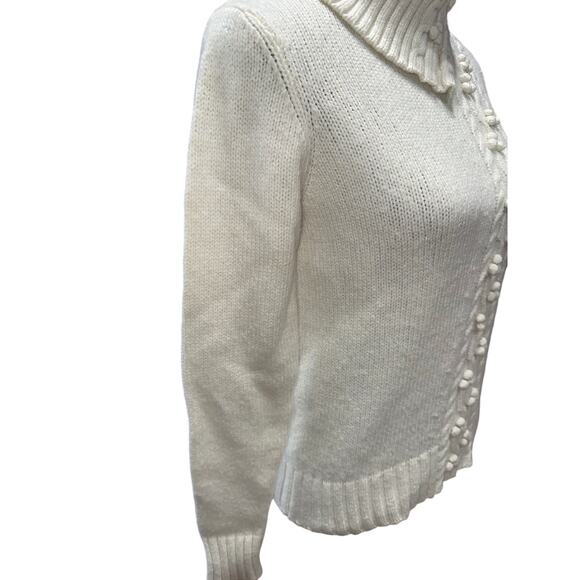 Garnet Hill Women’s Sweater Cable Turtleneck Asymmetrical Bobble detail Ivory SM - Picture 9 of 12